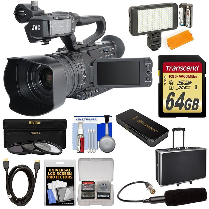 JVC GY-HM200U Ultra 4K HD 4KCAM Professional Camcorder & Top Handle Audio Unit with XLR Microphone + 64GB Card...