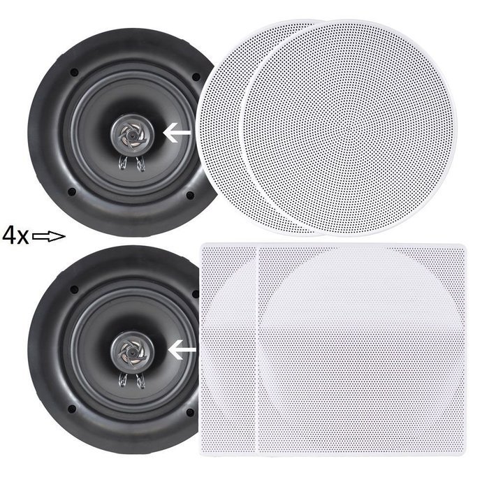 Pyle KTHSP390S 4 Pairs of 150W 5.25" In-Wall / In-Ceiling Stereo White Speakers w/ 300W Digital Home Stereo Receiver... N7