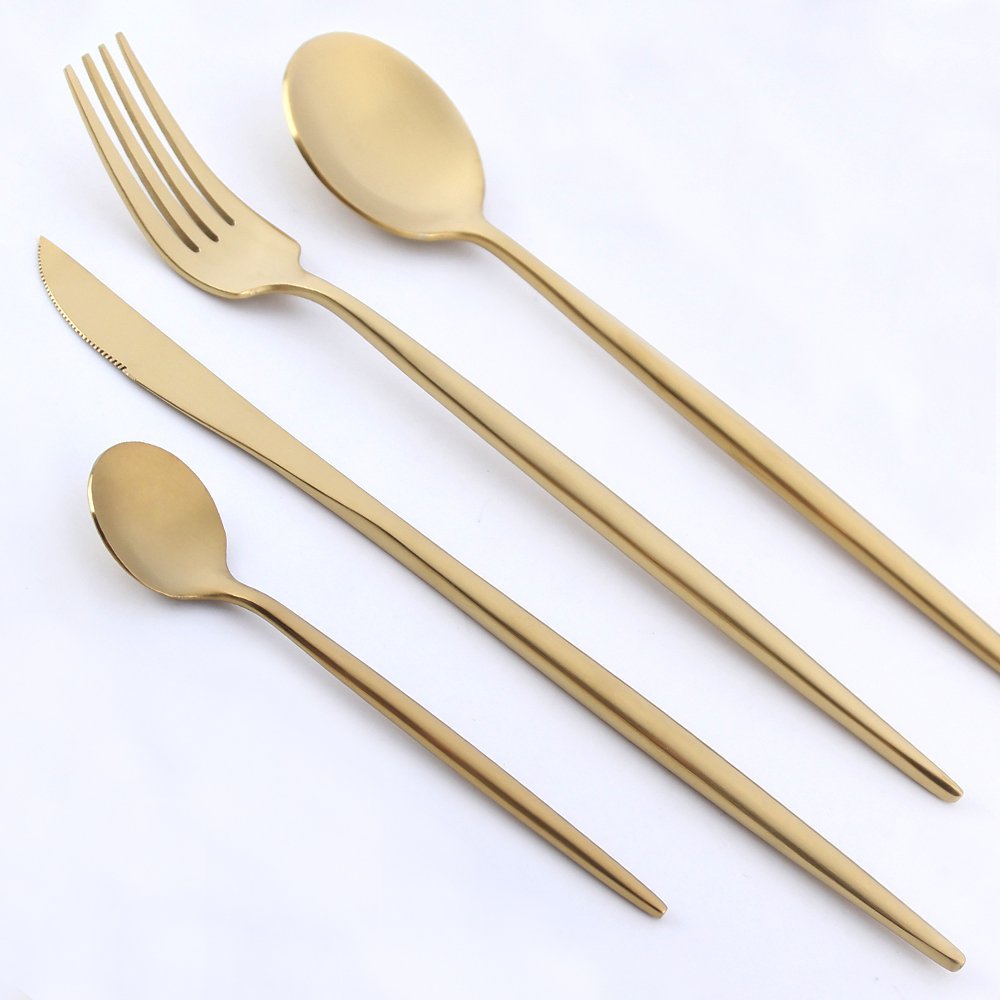 Gold Flatware Set Stainless Steel Silverware Golden Cutlery Sets Dinner ...