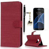 Badalink Galaxy S7 Wallet Case Wood Texture Premuim PU Leather Case Slim Fit Flip Folio Kickstand Case with Card... N27