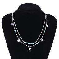 Oligex(TM) Silver &amp; Gold Bohemian Charm NeckFor Women Coin Bead Chain MultiLayer Fashion Bohemian Turquoise NeckPendant N2