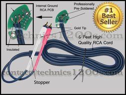 Technics 1200 1210 Gold Tip RCA Phono Cables With Internal Ground PCB