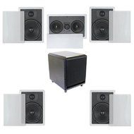 5.1 Home Theater Flush Inwall Speaker Package with Amplified Subwoofer- Four Inwall 6.5&quot; 2-way Speakers, One Inwall... N2