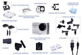 LivePro Challenger 4K UltraHD 16MP Waterproof Action Camera with Accessories Bundle, WiFi Enabled in Silver N2