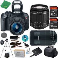 Canon EOS Rebel T5i Camera with 18-55mm IS STM Lens + 55-250mm STM + 2pcs 16GB Memory Card + Camera Case + Card...