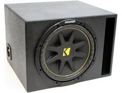 ASC Package Single 12&quot; Kicker Sub Box Vented Port Rhino Coated Subwoofer Enclosure C12 Comp 300 Watts Peak
