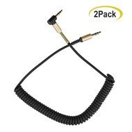 Seadream 2Pack 3-Pole Coiled 3.5mm Male Right Angle to 3.5mm Male Right Angle Stereo Audio Spring Aux Cable for... N2
