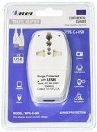 OREI 3 in 1 Continental Europe Travel Adapter Plug with USB and Surge Protection - Type C - Turkey, Italy &amp; More