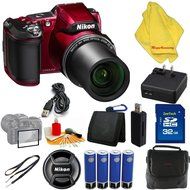 Nikon COOLPIX L840 Digital Camera with 38x Optical Zoom and Built-In Wi-Fi (Red)+ Case+32 GB Card+Reader + 6pc...