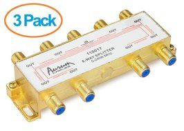 Aurum Cables 8-way Coax Cable Splitter F-type for Video VCR Cable Tv Antenna- Frequency Range 5-2400 Mhz 3-pack N12