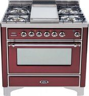36" - 5 Burner Dual Fuel Range + Griddle with Convection Oven Finish: Burgundy