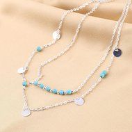 Oligex(TM) Silver &amp; Gold Bohemian Charm NeckFor Women Coin Bead Chain MultiLayer Fashion Bohemian Turquoise NeckPendant N3