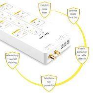 BESTEK 12-Outlet Power Strip Surge Protector 6-Foot Cord with Dual Smart USB and Ethernet / Cable / Satellite... N8
