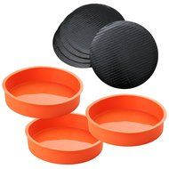 Set of 3 Round Silicone Mold Cake Baking Pans Includes 5 Laminated Grease Proof Cardboard Cake Circles N5