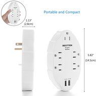 Bestten Wall Outlet Surge Protector with USB Charging, 5 AC Outlets &amp; 2 USB Ports, ETL Certified N8