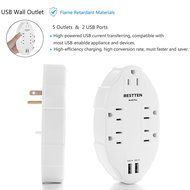 Bestten Wall Outlet Surge Protector with USB Charging, 5 AC Outlets &amp; 2 USB Ports, ETL Certified N9