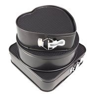 Set of Three Springform Pans Cake Bake Mould Mold Bakeware with Removable Bottom Round Heart Square Shape Versatile... N3