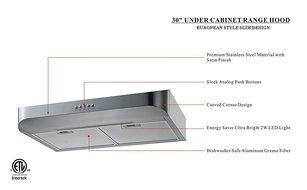 30" 250 CFM Convertible Under Cabinet Range Hood N3