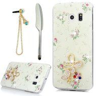 YOKIRIN Galaxy S6 Edge Case, 3D Handmade Luxury Crystal Rhinestone with TWO Cute Hairy Ice...