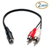 3.5mm Female Stereo to Dual RCA 6 inch Male Red &amp; White Audio Adapter Cable Pack of 2 N5