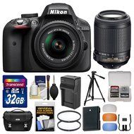 Nikon D3300 Digital SLR Camera &amp; 18-55mm G VR (Black) &amp; 55-200mm VR DX II AF-S Zoom Lens + 32GB Card + Case +... N2