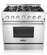 Thor Kitchen 36" Freestanding Professional Style Gas Range with 5.2 Cu. Ft. Oven, 6 Burners, Convection Fan, Cast...