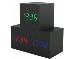 Autek Popular Cube USB Wood Wooden LED Alarm Digital Desk Clock with sound control (Bamboo Blue) N5
