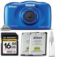 Nikon COOLPIX S33 Digital Waterproof &amp; Freezeproof Full HD 1080p Camera (Blue) + 16GB Class 10 Memory Card + Backup...