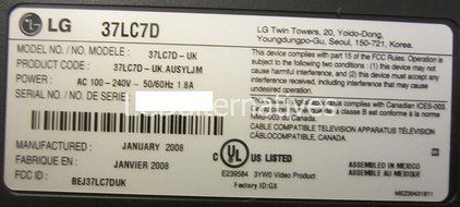 Repair Kit, LG 37LC7D UK, LCD Monitor, Capacitors, Not the Entire Board