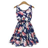 Phoneix Women Flower Printed Round neck Sleeveless Chiffon Dresses N3