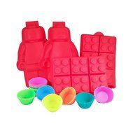 Large Silicone Minifigure + Brick Ice Cube Tray, Jello, Gummy Candy &amp; Cupcake Baking Mold for Lego Lovers - 28...