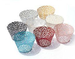 Hual@ Cupcake Wrappers 100 Filigree Artistic Bake Cake Paper Cups Little Vine Lace Laser Cut Liner Baking Cup... N10