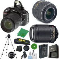 Nikon D5300 - International Version (No Warranty), 18-55mm f/3.5-5.6 DX VR, Nikon 55-200mm f4-5.6G VR, Tripod,...