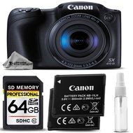 Canon PowerShot SX410 IS Digital Camera 40x Optical Zoom Lens (Black) + Backup Battery + 64GB Class 10 Memory...