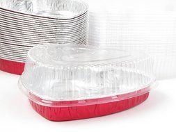 Disposable Aluminum Heart Shaped Baking/Cake Pan with Clear Plastic Lid (5) N3