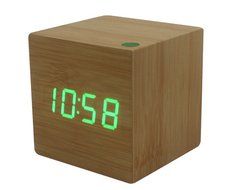 Autek Popular Cube USB Wood Wooden LED Alarm Digital Desk Clock with sound control (Bamboo Blue) N7