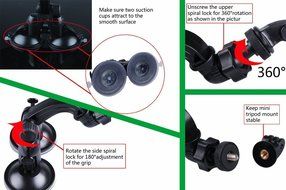 Smatree Double Suction Cup Mount with Greater Suction Power for GoPro Hero 5/4/3+/3/2/1/Session / for Compact... N4