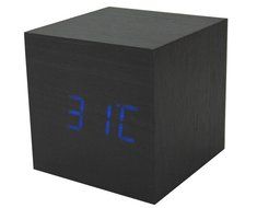 Autek Popular Cube USB Wood Wooden LED Alarm Digital Desk Clock with sound control (Bamboo Blue) N8