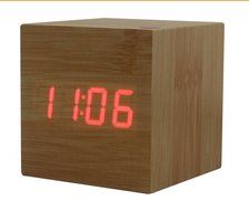 Autek Popular Cube USB Wood Wooden LED Alarm Digital Desk Clock with sound control (Bamboo Blue) N9