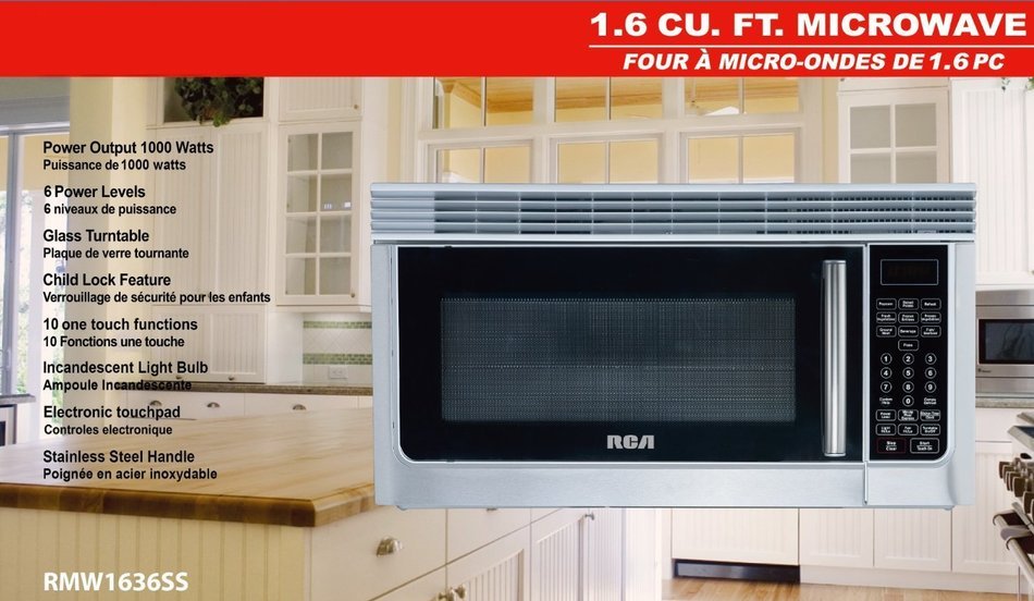 RCA 1.6 Cubic Foot Over The Range Microwave, Stainless Steel N3
