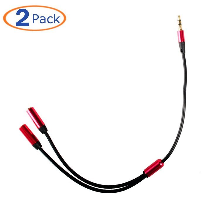 Conwork 2-Pack 3.5mm Headphone Earphone Stereo Jack Plug Extention Splitter TRRS Stereo Audio Cable Male to 2... N2