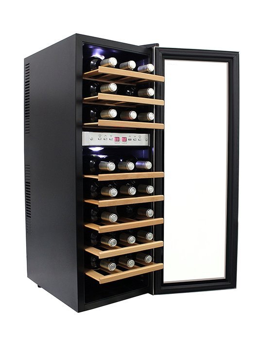 HOMEIMAGE DUAL-ZONE Thermal Electric Wine Cooler with Stainless Steel Door & Wooden Rack for 27 Bottles - HI-27SS N6