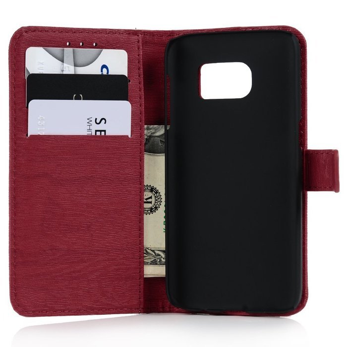 Badalink Galaxy S7 Wallet Case Wood Texture Premuim PU Leather Case Slim Fit Flip Folio Kickstand Case with Card... N33