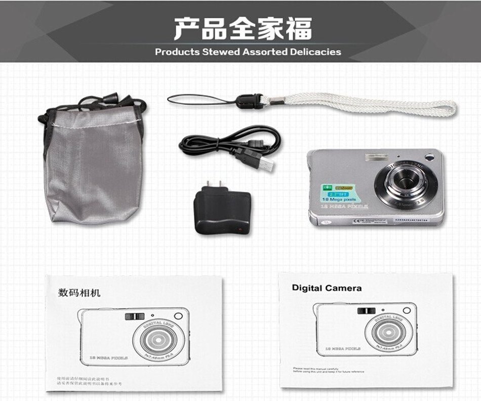 SSstar Digital Camera 8X Digital Zoom HD 720P 18MP 2.7 inch TFT LCD Screen Digital Video Camcorde (Sliver) N2
