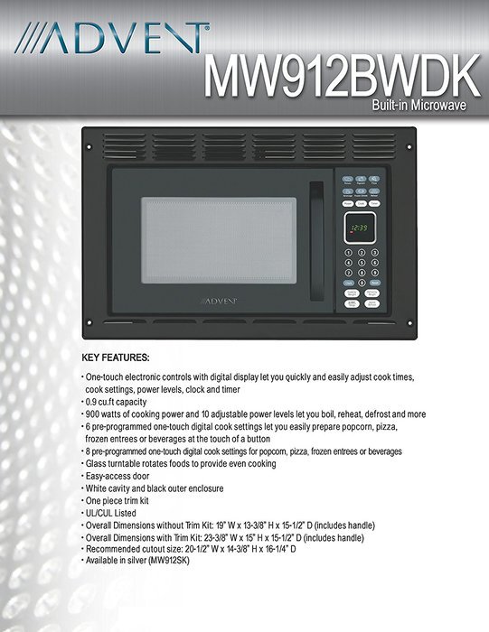Advent MW912BWDK Black Built-in Microwave Oven with Wide Trim Kit PMWTRIM, Specially Built for RV Recreational... N3