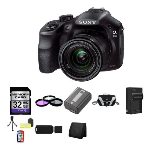Sony A3000, ILCE-3000K, ILCE-3000KB, 20. 1MP Interchangeable Lens Camera with 18-55mm Zoom Lens (Black) 32GB Package 2