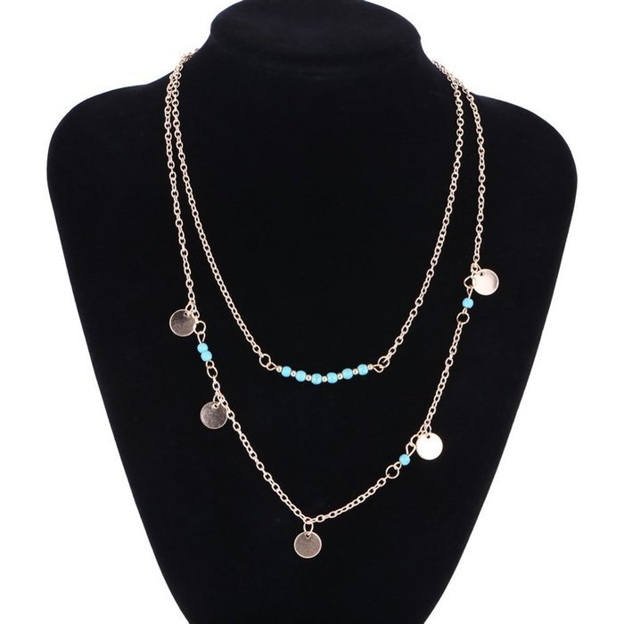 Oligex(TM) Silver & Gold Bohemian Charm NeckFor Women Coin Bead Chain MultiLayer Fashion Bohemian Turquoise NeckPendant