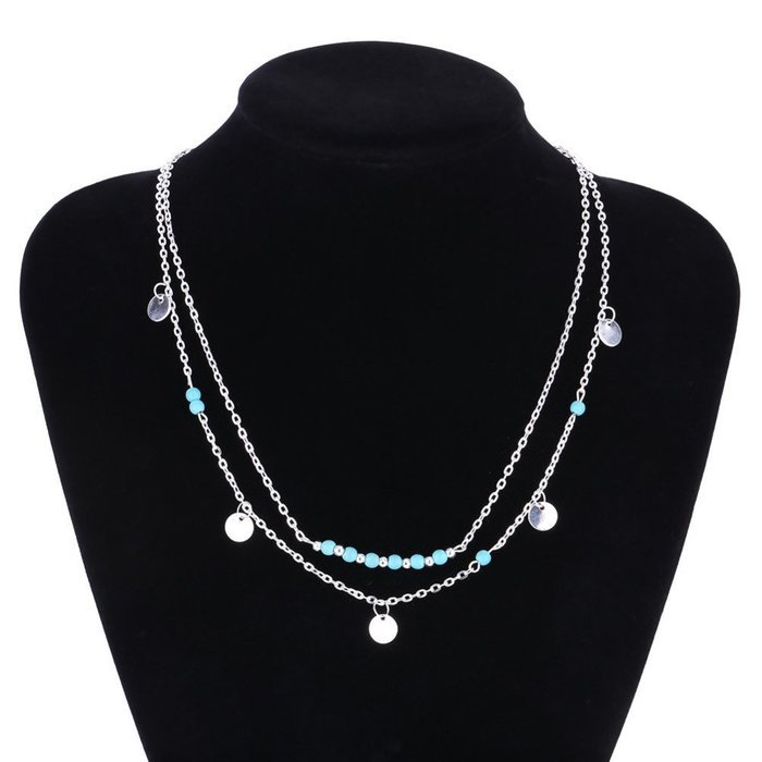 Oligex(TM) Silver & Gold Bohemian Charm NeckFor Women Coin Bead Chain MultiLayer Fashion Bohemian Turquoise NeckPendant N2