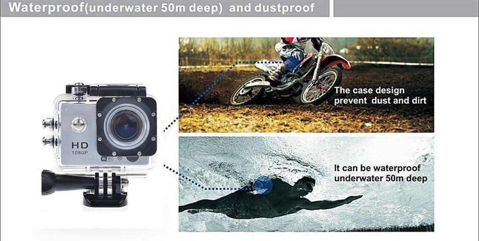 Snail Shop Wifi Version with Remote Control 2.0" LCD Display 170&deg; Wide Angle H.264 12.0mp 1080p Hd 30m Waterproof...