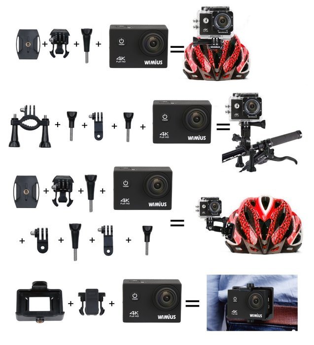 WiMiUS 4K Wifi Waterproof Action Camera With HD 16 MP,170&deg; Wide Angle, 2.0 Inch LCD Screen+900mAH Batteries(2... N7